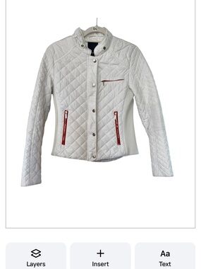 Studio F‎ White Quilted Jacket with Red Zip Accents Sz 10(TXA998)